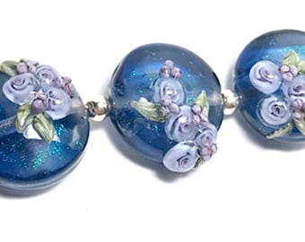 Mermaid's Garden, handmade lampwork beads, set of 3
