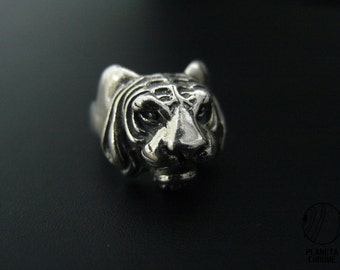Round Plated silver tiger head ring