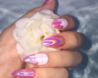 Holo Drip Grid Press on Nails | False Nails