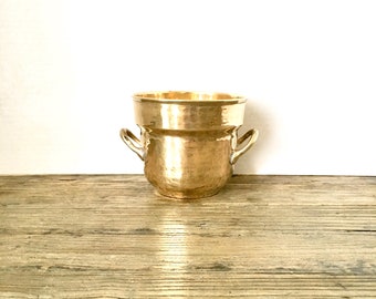 Small Brass Planter with handles / hammered patina brass planter