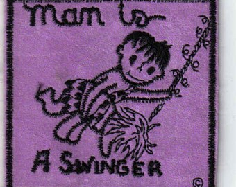 Man is A Swinger Retro Vintage Sew on Purple 1970s Vintage Sewing Patch