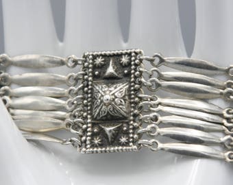 Vintage 70s Sterling Silver Panel Bracelet Mexico