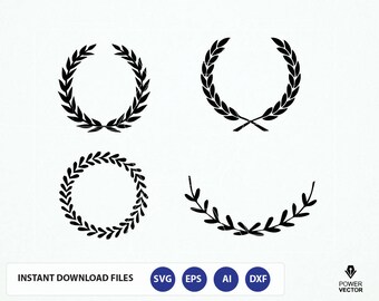 Leaf wreath svg. Leaf wreath Dxf. Laurel wreaths clipart digital download. Leaf circle monogram frame files svg, png, dxf, eps, cameo