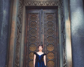Penny Dreadful 1890s Gown, Victorian Black and Blue Dress