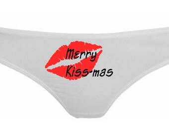 merry kiss-mas xmas christmas printed thong - bride/wedding/married/hen night santa stocking filler cute funny joke