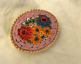 Vintage Micromosaic Floral Brooch