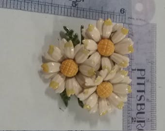 Vintage used enamel flower pin brooch