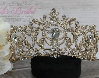 Gold Swarovski Tiara, Quinceanera Tiara, Crystal Tiara ,Wedding Tiara ,Crown , Princess Tiara, Crystal Headpiece, Corona