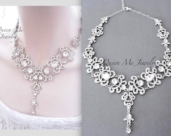 Crystal bib necklace, Crystal collar necklace, Crystal wedding necklace, Crystal statement necklace, Crystal necklace, ~ ANGELINA