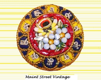 Italian Micro Mosaic Millefiori Round Flower Design Brooch