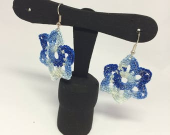 Flower Blue water lilies-crochet earrings