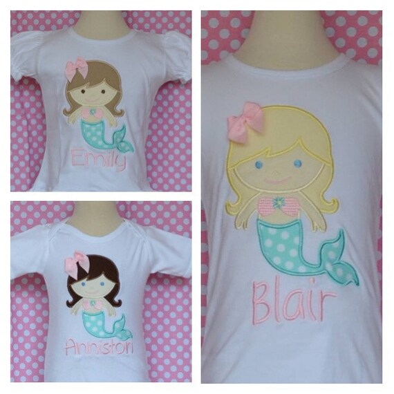 Personalized Mermaid Applique Shirt or Bodysuit Girl