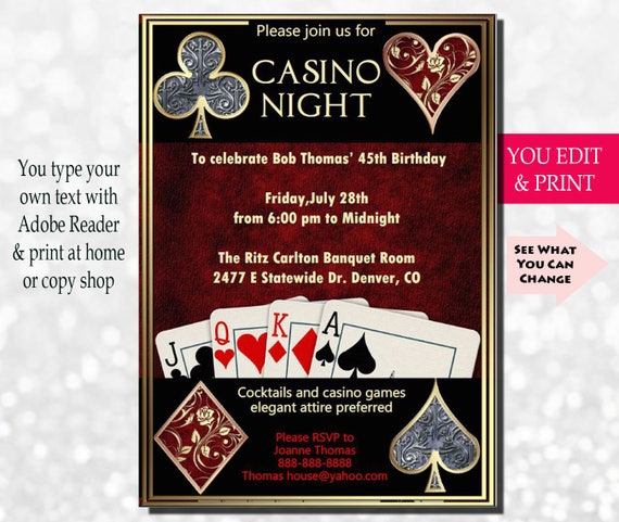 Casino Birthday Party Invitation Wording