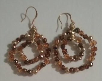 Brown Chip Double Concentric Circle Earrings (#147)