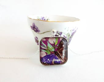 butterfly necklace, 1974 postage stamp pendant, butterfly jewelry, gift for gardener