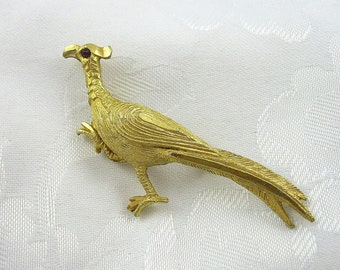Vintage Roadrunner Pin Rhinestone Goldtone