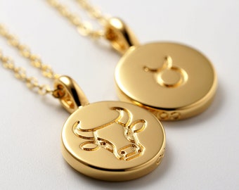 Zodiac Necklace -Taurus-, Zodiac Jewelry, Zodiac Charms, Astrology Necklace, thick disc, Constellation