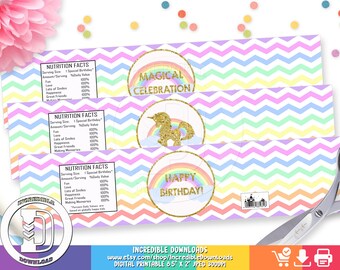 rainbow unicorn water bottle labels