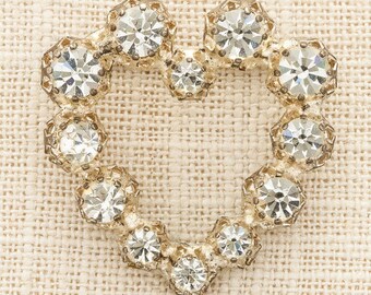 Rhinestone Heart Brooch Vintage Silver Made In Austria Broach Costume Jewelry Pin 6Y