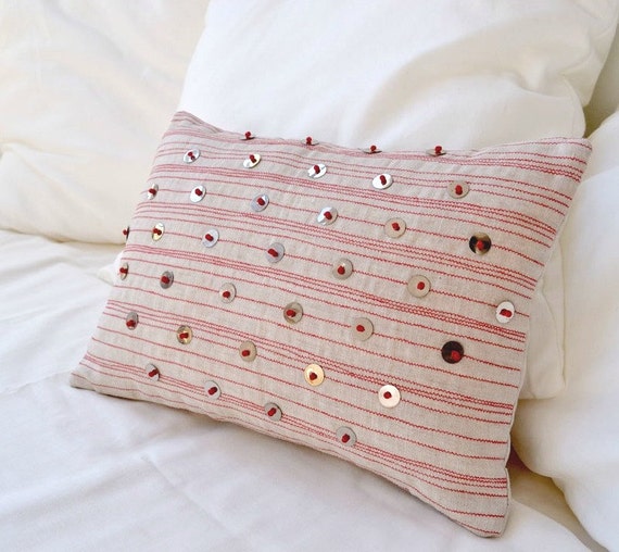 Embroidery pillow, Bohemian style decor, Tribal pillow cover, Housewarming gift, Throw pillow, Beige linen pillow, Accent pillow cover
