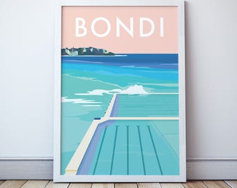 Bondi Vintage Style Seaside Travel Print/ Poster