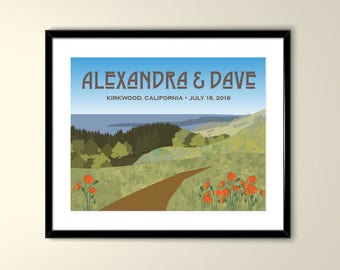 Mt Tamalpais Personalized Wedding Vintage Travel Poster 11x14 Poster- Personalize with Names and date (frame not included)-KW1