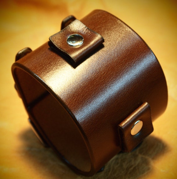 Leather Cuff watchband bracelet Brown vintage Depp style made for You in New York by Freddie Matara Uncommon handmade quality!