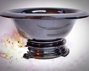 Vintage BLACK AMETHYST GLASS Console Bowl with Riser