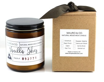 Vanilla Wood wick Candle 8 oz, Natural soy wax candle, Scented Candle, Natural Candle Victoria, BC Vancouver Island Canada