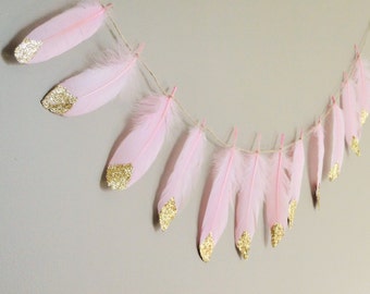 Paillettes d’or trempé plumes en corail rose pêche pour guirlande bannière ballons Boho sauvage un parti Tribal