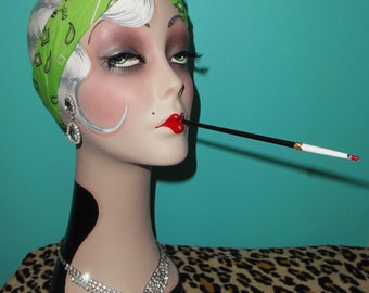 Vintage Green Paisley Bandana Head Scarf cotton scarve head wrap burlesque retro 1950's pinup bow hairstyle rockabilly psychobilly updo