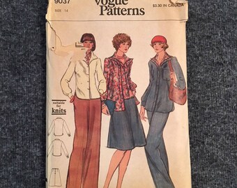 Vintage 1970s Vogue Jacket, Shirt, Pants and Skirt Pattern - Size 14