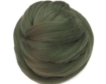 Merino / Silk Roving, (Moss)