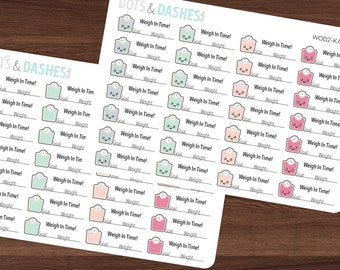 WOD2- Weigh in tracker, scale stickers, kawaii scale stickers, goal weight tracker, scale planner stickers, kawaii stickers, planner sticker