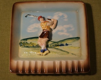 ASHTRAY Golf Golfer 1950s kitsch Vivid Relief