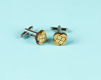 WOODEN CUFFLINKS for men, laser cut: KNOT