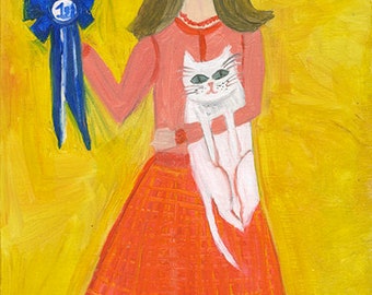 Agnes was quite pleased with Bernice winning Best in Show, San Antonio, TX, 1960. Original painting by Vivienne Strauss.