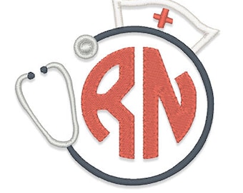 Nurse Hat Stethescope Monogram Frame Embroidery Design - Instant Download