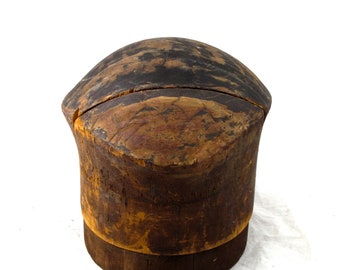 Antique Hat Form Wooden 2 Piece Puzzle Stand - Tricorn - Beret - Military - Millinery - Navy - Vintage