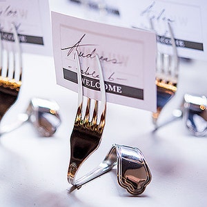 PACKS OF 8 - Twisted Fork Vintage Inspired Stationery Holders - Wedding Favor - Wedding Placecard Holder - Wedding Accessory