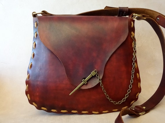 Extra Large Jewel Handmade Brown Leather Crossbody Bag