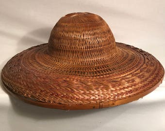 Handmade Chinese straw hat old Vintage #2 Decoration
