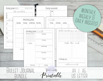 Bullet journal starter kit - planner insert, weekly planner, daily planner, monthly planner, bullet journal bundle, pre made journal pages