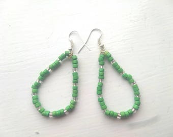 Hand beaded green earrings