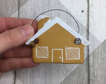 Gingerbread house ornament, Christmas decoration, tree decoration, christmas gift, clay ornament, house ornament, gingerbread house.