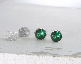 Silver Stud Earrings Silver Emerald Stud Earrings Emerald Earrings May Birthstone Jewelry Green Emerald Earrings Holiday Gift For Her