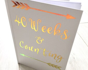 Pregnancy Journal,Pregnancy Memory book,Birthplan,holographic opal, 40 weeks & Counting,PERSONALISED with name ,due date or both.