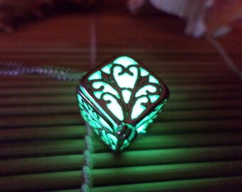 Free, Glowing Necklace , Glowing Locket, Glowing Cube, Glow in the dark necklace , Cube Necklace , Cube Locket , Women Necklace