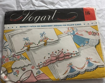 vintage Vogart , 146 transfers, ORIGINAL Embroidery Transfers Beautiful Garden Gal Motifs for Pillowcase Slips