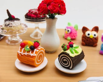 Miniature Duo Cake Roll,Miniature Cake,Miniature Bakery,Miniature Sweet,Dollhouse cake,Dolls and miniature
